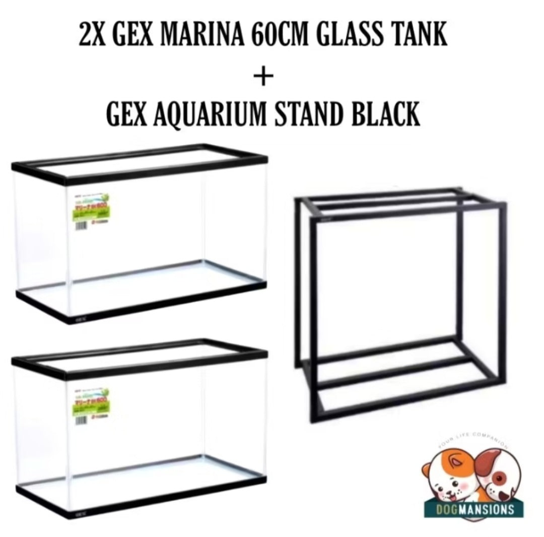 BUNDLE Deal: 2x GEX Marina BK600 60cm Tanks + GEX Aquarium Stand Black or White 60cm